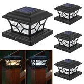 4 Pack Solar Post Post Cap Light for 4x4 5x5 6x6 Wooden Vinyl Posts Patio Garden Decor, Warm White and Cool White Dynamic Lighting (Black)