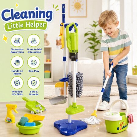 30PCS Kids Toys Cleaning Set Battery Powered Vacuum Cleaner Broom Mop Dustpan Storage Pretend Play Toddler Preschool Educational Learning Activities