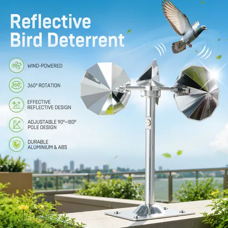 Reflective Bird Deterrent Scarer Wind Powered Reflector Repellent 360° Rotating Repeller Keep Pigeon Woodpecker Sparrow Away Outdoor Garden Roof Boat