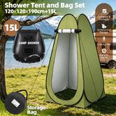 Pop Up Shower Tent with 15L Solar Heating Bag Portable Outdoor Instant Privacy Shelter Camping Dressing Changing Room Toilet for Beach Hiking Caravan