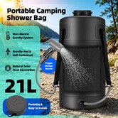 21L Portable Camping Shower Bag Outdoor Solar Heating Kit Hose Spray Head Gravity Fed Hanging Water for Caravan Beach Hiking Travelling Pet Washing