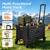 3 in 1 Foldable Shopping Trolley Cart Rolling Wheels Utility Grocery Dolly Wagon Collapsible Storage Crate Box Portable Hand Truck Platform 100kg Black