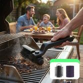 Electric BBQ Grill Brush Cleaner Cordless USB Rechargeable Motorised Scrubber Automatic Barbecue Grate Cleaning Tool Stainless Steel Bristles 3 Speeds