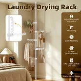 Clothes Drying Rack Floor to Ceiling Tension Pole Adjustable Airer 5 Foldable Rotating Hanging Arms Coat Hanger Laundry Organiser Garment Stand Holder