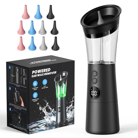 Upgraded Electric Ear Wax Removal Kit, Water Temperature Sensor and One-Piece Waste Tank, Ear Wax Cleaner with 4 Modes IPX7 Ear Irrigation Flushing System