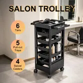 Hair Salon Trolley Tool Cart Hairdressing Colouring Beauty Storage Furniture Mobile 6 Tiers 5 Drawer Trays Rolling Barber Station Spa Tattoo Nail Shop