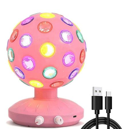 Spinning Disco Ball LED Night Light Projector 360 Degree Rotary Speed, Brightness Adjustable Lamp for Parties, Halloween, Christmas, Birthday, Pink