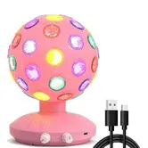 Spinning Disco Ball LED Night Light Projector 360 Degree Rotary Speed, Brightness Adjustable Lamp for Parties, Halloween, Christmas, Birthday, Pink