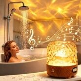 Shower Light with Bluetooth Speaker,Waterproof Shower Lamp with White Noise,16 Colors Ocean Wave Projector Light with Remote & Touch Control,Music Lamps