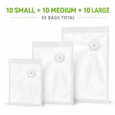 30 Pack Food Vacuum Storage Bags With Air Valve SIZE Small Medium Large Reusable Pet Kibble Treat Meat Freezer Fridge Organisation Kitchen Transparent