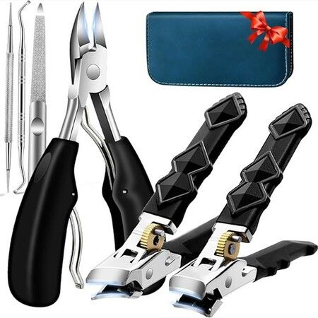 Toenail Clipper Set for Thick Nails, Ultra Sharp Cutter with Nail Catcher, Portable Pedicure Care Kit with Storage Case, Gift for Men Women Seniors