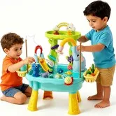 4-in-1 Sand  Water Table, Kids Play Table with Electric Pump & Faucet, Play Kitchen Sink with Food Accessories Fishing Toy for Indoor Outdoor Ages 3+, Blue