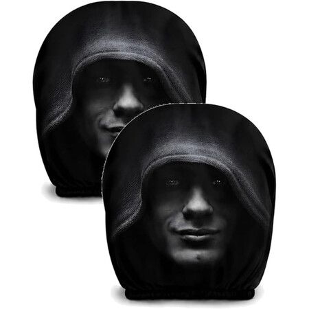 Scary Ghost Face Headrest Covers for Cars,2pcs Creepy Car Headrest Covers,Stretchy Seat Headrest Protector,Halloween Funny Cartoon Cover