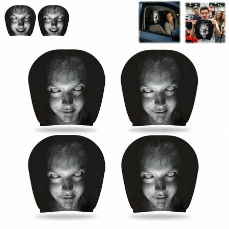 4 Pack Scary Headrest Covers for Cars,Upgraded Snug Fit Car Headrest Cover,Breathable Polyester Spooky Ghost Face Auto Seat Protector