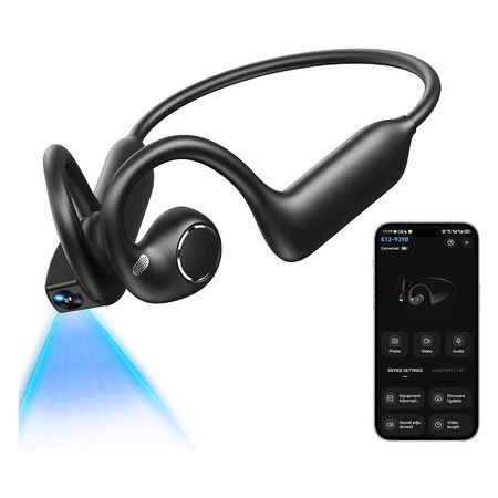 Open Ear Headphones with 8MP Camera Bone Conduction Headphones Bluetooth 6.0 Wireless Earbuds, AI Voice Assistant Headset for Sports, Workout, Black