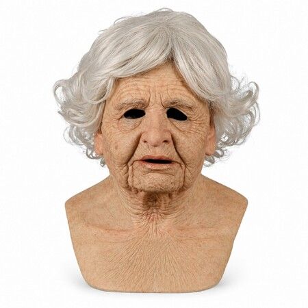 Realistic Old Woman Mask,Elderly Grandma Full Head Halloween Costume Mask for Cosplay and Costume Party