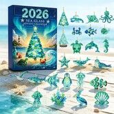 Sea Glass Animals Christmas Advent Calendar 24 Day Countdown With 2D Marine Animal Ornaments For Christmas Tree Home And Holiday Decoration