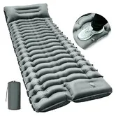 Camping Sleeping Pad, Ultralight Camping Mat with Pillow Built in Foot Pump Inflatable Sleeping Pads Compact for Camping Hiking Traveling, Gray
