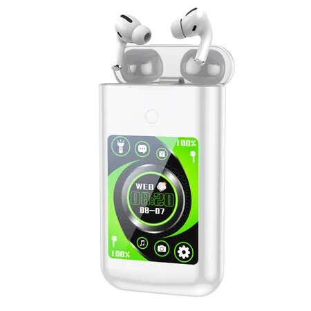 Wireless Earbuds Multi Functions LED Full Color Touch Screen for Android iOS, Sports Headphones with Stereo Deep Bass and Charging Case (White)