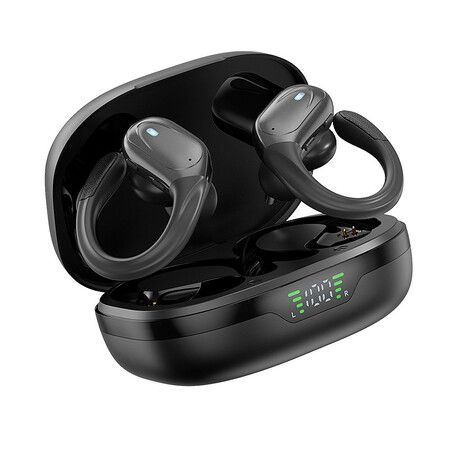 Wireless Earbuds with LED Power Display, IPX5 Waterproof Earphones for Workout, Noise Canceling Headset Ear Buds (Black)