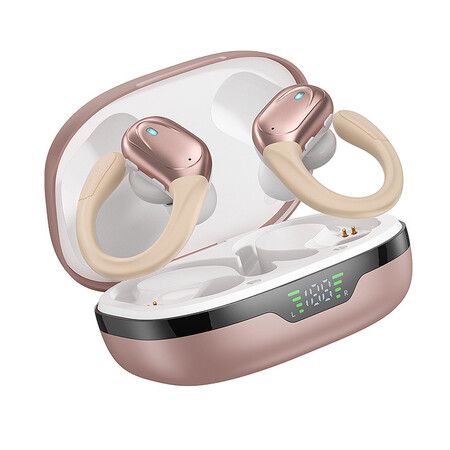 Wireless Earbuds with LED Power Display, IPX5 Waterproof Earphones for Workout, Noise Canceling Headset Ear Buds (Rose Gold)