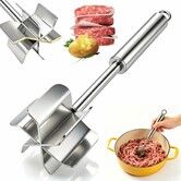 304 Stainless Steel Meat Masher, 6 Blade Swirl Ground Beef Chopper, 10 Inch Heavy Duty Hamburger Potato Smasher, Dishwasher Safe Kitchen Tool