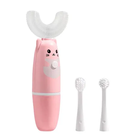 Ultrasonic Kid's U-Shaped Electric Toothbrush for Age 3 Up, Automatic Toddler Toothbrush with Food Grade Soft Silicone Brush Head, Pink