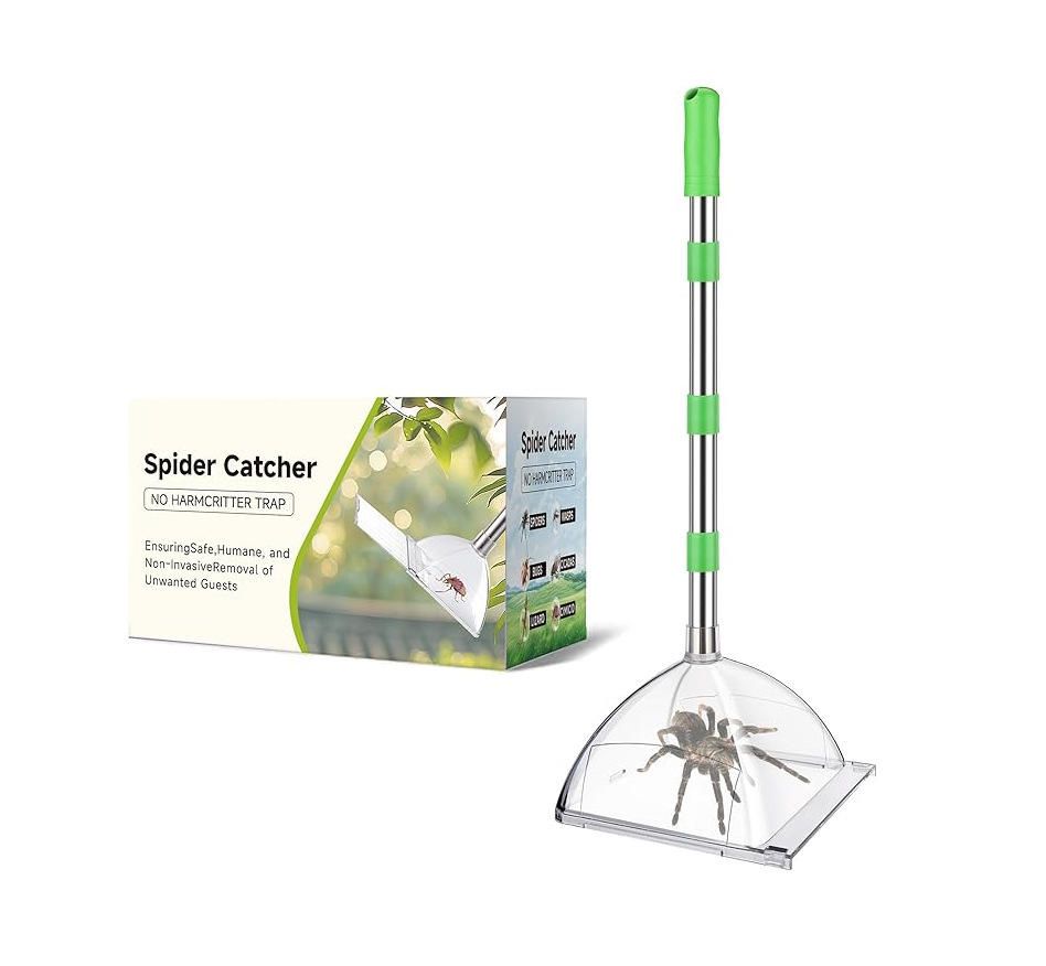 32 Inch Extendable Spider Catcher, Stainless Steel Long Handle Contact Free Insect Catcher, Humane Pest Removal Tool for Indoor & Outdoor Use