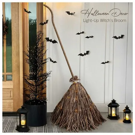 Halloween Decorations 5.5 Ft Giant Light-Up Witches Broom Rustic Farmhouse Decoration,Fall Decor for Home,Indoor Outdoor Decoration