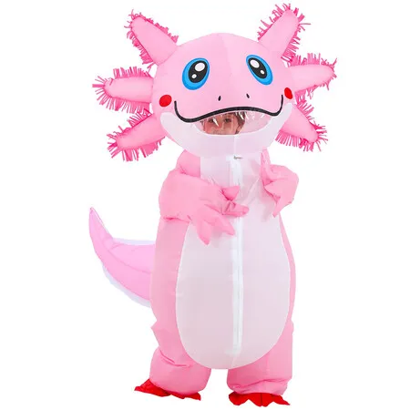Inflatable Axolotl Costume, Hilarious Axolotl Suit for Kids 120-150CM, Full Body Air Blow Up Costumes for Halloween Christmas Party