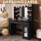 Hollywood Makeup Table Vanity Dresser Black Dressing Desk Bedroom Furniture 10 LED Lighted Mirror 2 Drawers 6 Shelves Remote 16 Colour RGB Strip Light