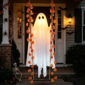 4.4 FT Swinging Ghost Halloween Decor Outdoor Halloween Decorations with Ghost on A Swing,Hanging Large Spooky Cute Ghosts with String Lights