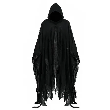 Grim Reaper Hooded Cloak for Men Women Halloween Costumes Cosplay Props Linen Scary Cloak With Black Mesh Outer Layer Design Black