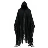 Grim Reaper Hooded Cloak for Men Women Halloween Costumes Cosplay Props Linen Scary Cloak With Black Mesh Outer Layer Design Black
