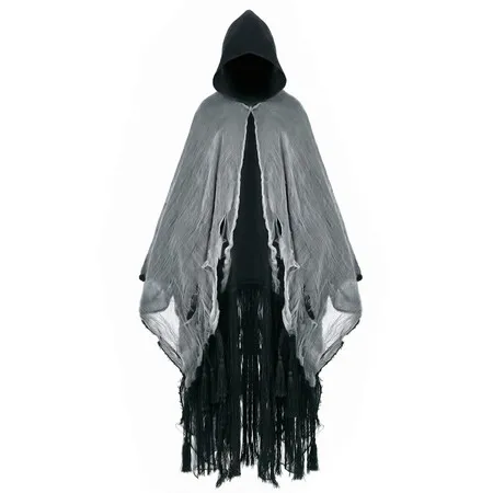 Grim Reaper Hooded Cloak for Men Women Halloween Costumes Cosplay Props Linen Scary Cloak With Black Mesh Outer Layer Design