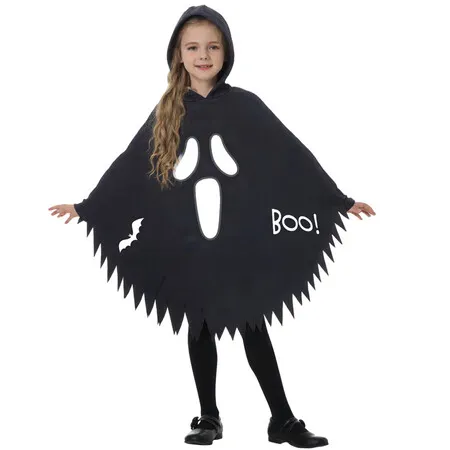 Kids Glow In The Dark Ghost Costume Hooded Ghost Face Cape Halloween Costume For Cosplay Party Fancy Dress Size L