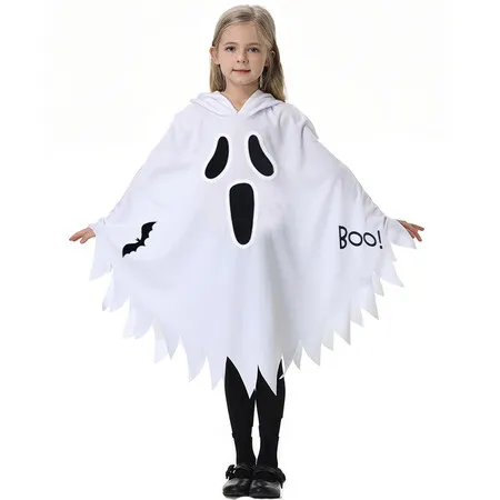 Kids Glow In The Dark Ghost Costume Hooded Ghost Face Cape Halloween Costume For Cosplay Party Fancy Dress Size M