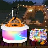 Camping String Lights, Retractable 10Meters Rechargeable Fairy Light, Quick Storage RGB Flash Lamp Outdoor Waterproof for Outside Tent, White