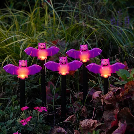 Halloween Decorations Outdoor Solar Bat Garden Lights, Waterproof Solar Pathway Lights for Outside Patio Yard Lawn Grave Party Decor Purple
