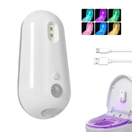 Self Cleaning UV Toilet Sanitizer Night Light Motion Activated USB Rechargeable Adhesive Mounted Shared Bathrooms Elderly