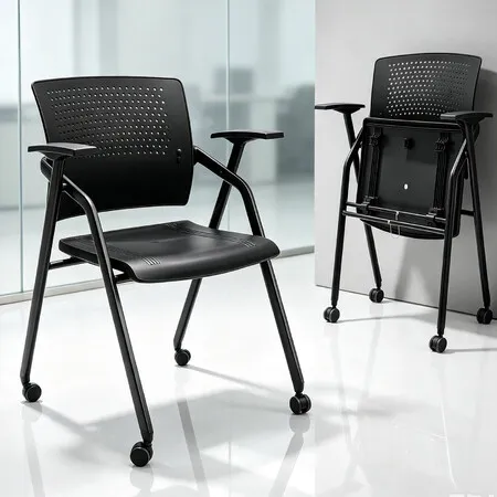 Wheeled Folding Office Chair Ergonomic Nesting Metal Frame Computer Desk Seating Armrest Conference Meeting Training Dining Room Reception Guest 200kg