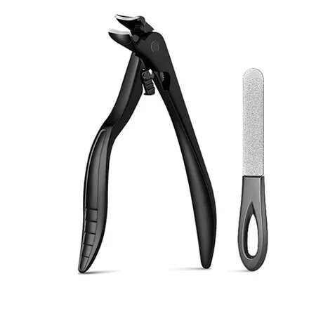 Ergonomic Curved Long Handle Nail Clippers, Pliers-Style Toenail Clippers with Catcher, Easy Grip for Seniors and Thick Nails (Black)