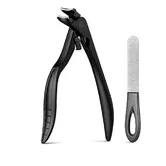Ergonomic Curved Long Handle Nail Clippers, Pliers-Style Toenail Clippers with Catcher, Easy Grip for Seniors and Thick Nails (Black)