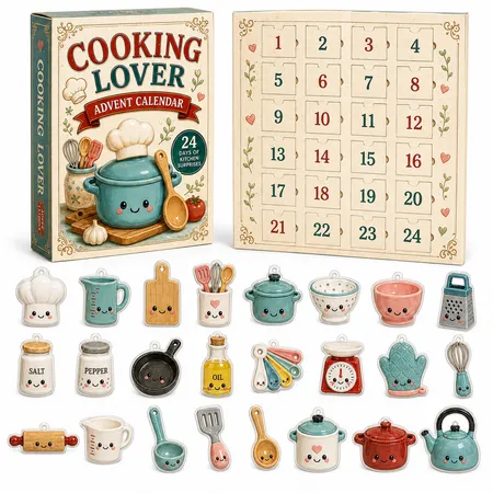 Blue Casserole Dish Cooking Pot Christmas Advent Calendar 2026 Blind Box Countdown  2D Acrylic Christmas Tree ornaments Surprise Figures Holiday Decoration