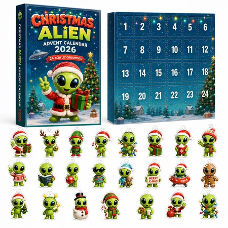 Aliens Christmas Advent Calendar 2026 Blind Box Countdown  2D Acrylic Christmas Tree ornaments Surprise Figures Holiday DecorationB
