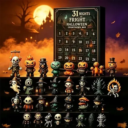 Halloween Advent Calendar 2026,31 Nights of Fright Halloween Countdown Box with 31 Mini Spooky Figurines,31 Days Surprise Blind Box