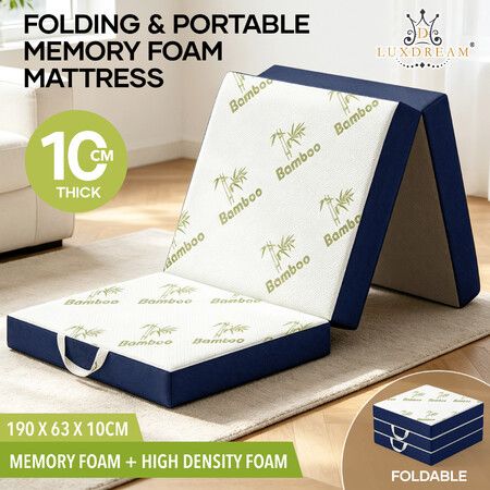 Luxdream Folding Mattress Memory Foam Single Trifold Sofa Bed Portable Floor Mat Guest Sleeping Pad Camping Travel RV Cushion Breathable Bamboo Cover