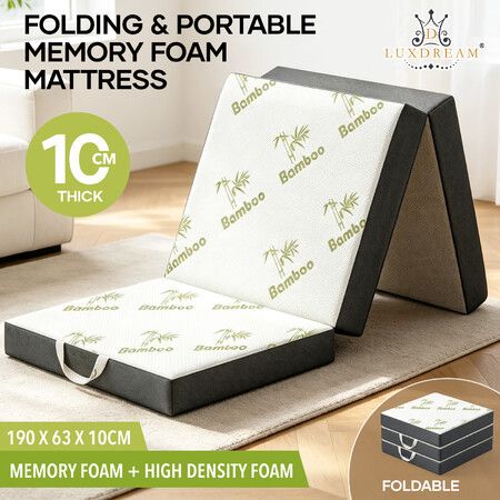 Luxdream Folding Mattress Single Trifold Memory Foam Sofa Bed Portable Floor Mat Guest Sleeping Pad Camping Travel RV Cushion Breathable Bamboo Cover