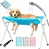 Pet Dog Bath Hammock,Cat Shower Grooming Table Hammock with Foldable Stand Blue