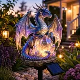 Amethyst Crystal Dragon Solar Dragon Crystal Garden Light, Mythical Purple LED Decorative Stake for Yard Patio Pathway Walkway